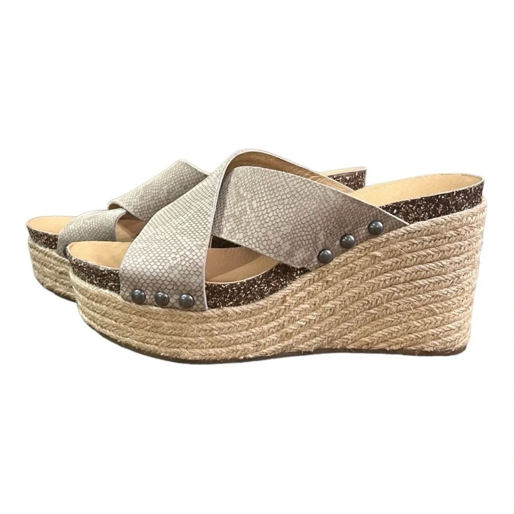 Lucky Brand Women's Neeka Wedge Espadrille Cork Tan Leather Slip On 7.5